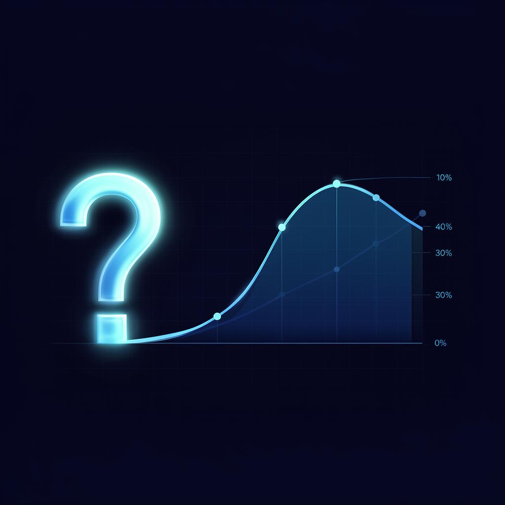 Illustration of a question mark transforming into a probability curve